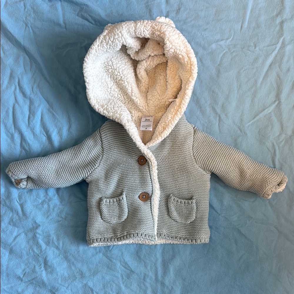 Carter's Baby Blue Knit Baby Hoodie with Sherpa Lining